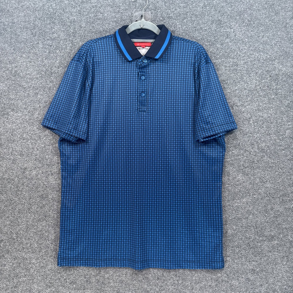 Redvanly Polo Shirt Mens Medium Blue Geometric Print Stretch Performance Golf